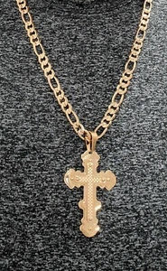 14k vergoldet Kreuz Halskette Kadena Figarokette Anhänger Cruz Oro Laminado - Bild 1 von 9