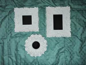 Set Of 3 White Victorian Style Real Glass Mirrors, Hard Plastic Frames - Picture 1 of 16