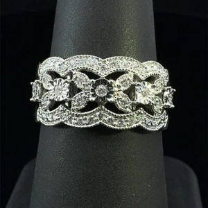 10K White Gold Filigree Diamond Anniversary Ring Band 4.1g Size 7.5 (WCP031412) - Picture 1 of 6