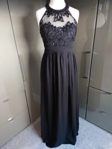 Quiz Bead Sequin Diamante Long Black Evening Dress 12 Halter Neck Cruise Formal - Picture 1 of 20