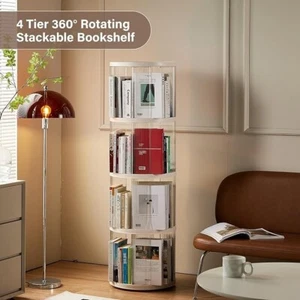 4 Tiers 360 degrees Rotating Floor Standing Plastic Corner Bookshelf Bookcase - Picture 1 of 5