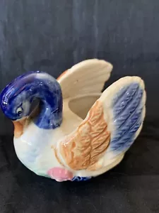 Vintage Boho-Stil Schwan Keramik Pflanzgefäß Blumenmuster bunt Made in besetztem Japan - Bild 1 von 7