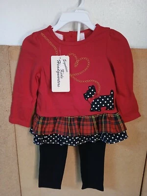 Conjunto de 2 piezas de top Scottie para perro, leggings 18M, rojo/negro para niños Foto 1 de 4