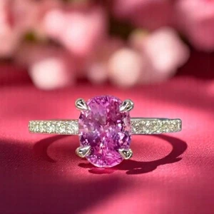 Anillo de diamantes con zafiro rosa 2,44 quilates certificado cultivado en laboratorio corte ovalado platino 950 - Imagen 1 de 12