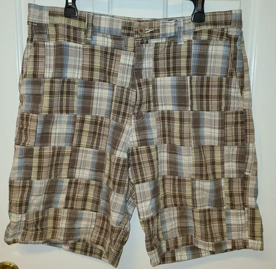 Pantalones Cortos Sonoma Madrás a Cuadros Para Hombre Talla 36 Bolsillos Azul Tostado Blanco Preppy 10 Entrepierna Foto 1 de 4