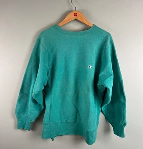 VTG 80s / 90s  Champion Reverse Weave Warmup Teal  Sweatshirt Size Large USA - Picture 1 of 7