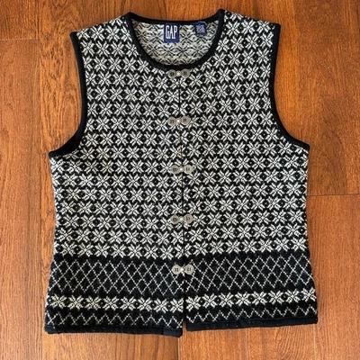 Vintage Gap Wool Fair Isle Sweater Vest size L Cottage Boho Cozy - Image 1 of 4