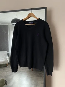 Polo Ralph Lauren Men's Lambs Wool V-Neck Jumper S Black Sweater - Picture 1 of 6