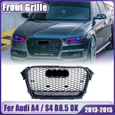 Glossy Black Honeycomb Rs4 Style Grille W/Quattro For 13-15 Audi A4/S4 B8.5 8K - Image 1 of 4