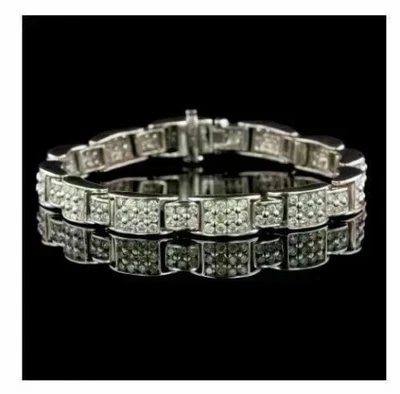 8CT Lab Created Round Cut Diamond Men's Pretty Bracelet 14K White Gold Plated 8" - Image 1 of 4