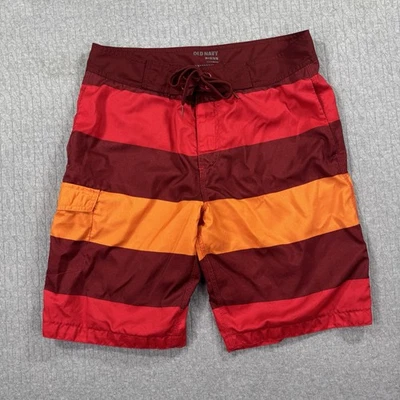 Antiguo Bañador Azul Marino Para Hombres M Rojo Naranja Rugby Rayas Forro Pantalones Cortos Natación Surf Foto 1 de 4