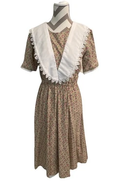 Vestido Vintage Años 70 Hecho a Mano Floral Algodón Manga Corta Hippy Pradera Encaje Mediano Foto 1 de 4