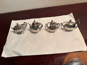 Vtg Pewter Tea Coffee Pot Design Napkin Rings Thailand Set Of 4 Excellent Condn - Picture 1 of 17