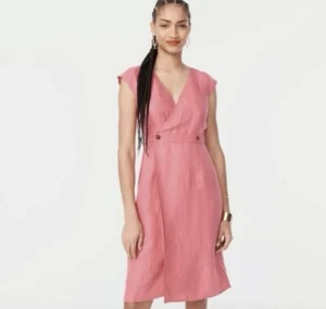 J. Crew Pink Linen Cupro Sheath Faux Wrap Midi Dress Size 10 Resortwear NWT $198 - Picture 1 of 16