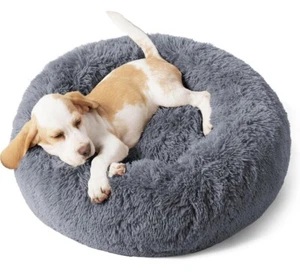 Donut Plush Pet Dog Cat Bed Fluffy Soft Warm Calming Bed Sleeping Nest (Small) - Picture 1 of 5