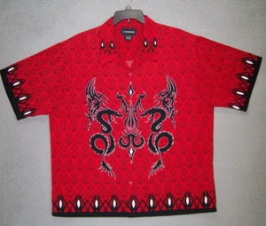 Dragons Shirt Adult Extra Large 46/48 Red Graphic Short Sleeve Button Biker Mens - Picture 1 of 16