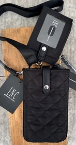 INC Ashlii 2-Piece Phone-Case Lanyard Wristlet Card Case Crossbody Black Quilted - Picture 1 of 6