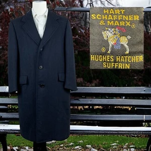 Vintage 1960s Hart Schaffner Marx Overcoat Pea Coat Mens 44S Blue Tweed - Picture 1 of 9