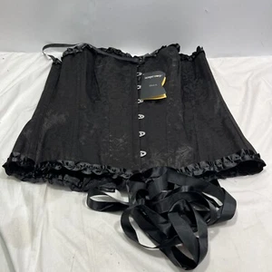 Brocade Sweetheart Corset, Ruffle Trim, Black by Corset Story, Style A3079, UK16 - Picture 1 of 4