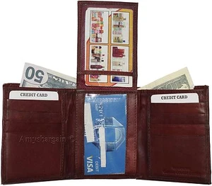 Cartera de cuero triple pliegue para hombre pieza central 1 ventana de identificación 9 tarjetas 2 ranuras para billetes - Imagen 1 de 12