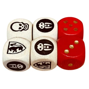Juego completo de dados Heroquest de madera originales x 6 (dados de combate x 4, normales x 2) - Imagen 1 de 4