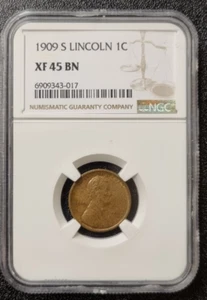 1909 S Lincoln Wheat Cent 1c Penny Graded NGC XF45 BN RARE Key Date #91318 - Picture 1 of 2