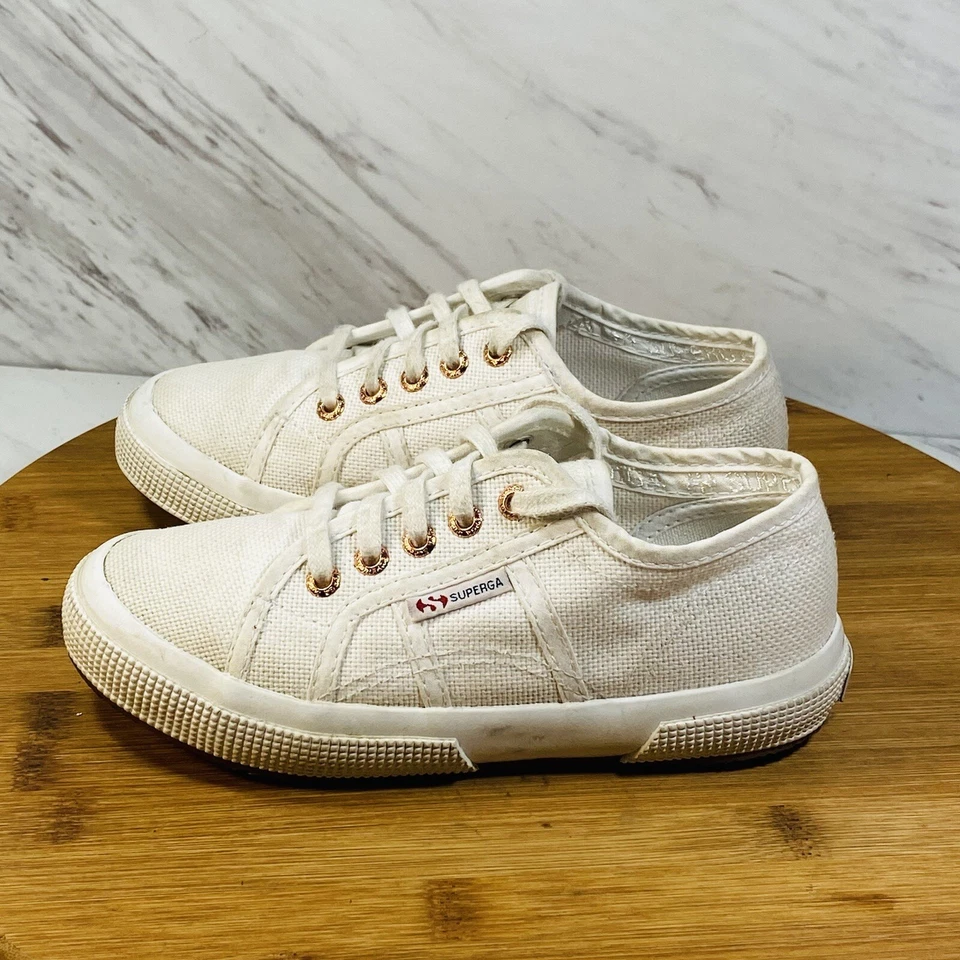 Tênis SUPERGA unissex juvenil branco clássico lona sola de borracha tamanho EUA 12 UE 29  - Imagem 1 de 4