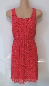 TOKITO Hot pink purple polka dot pleated round neck sleeveless dress. Size 8 - Picture 1 of 5
