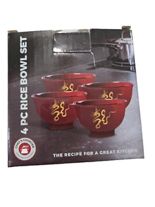 Chef's Counter 4 Piece Ceramic Rice Bowl Set With Dragon Motif - Picture 1 of 4