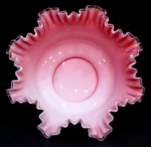 Vintage FENTON GLASS Pink Silver Crest LARGE 13" Ruffled Edge BRIDE BOWL / MINT! - Picture 1 of 3