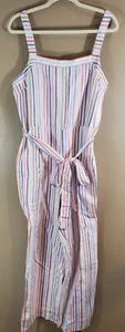 Gap Apronneck Linen Blend White Color Striped Jumpsuit Sz 12T Vacation Summer - Picture 1 of 13