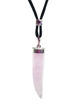 Rose Quartz Claw Tooth Horn Tusk Pendant GEMSTONE Silver Beaded Cord Necklace