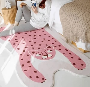 Pink Leopard Area Rug Cartoon Animal Skin Carpet 112x74cm - Picture 1 of 3