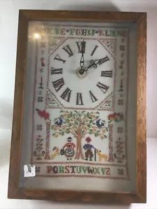 Hand Stitched Alphabet Clock In Case (clock Doesnt Work) 16” X 11” - Picture 1 of 4