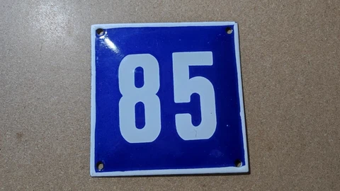 Vintage Enamel Sign Number 85 Blue House Door Street Plate Metal Porcelain Tin Cover