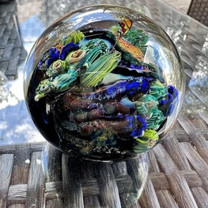Vintage Josh Simpson Art Glass Signed Inhabited Planet Ocean 3” 1997 hand blown - Picture 1 of 9