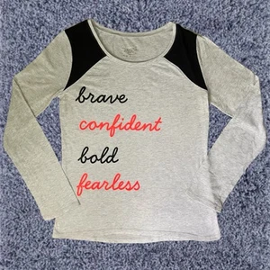 Justice Girl's Brave Confident Bold Fearless Shirt Size 16 Heather Gray L/S EUC - Picture 1 of 5