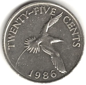 Veinticinco centavos 1986 ~ Bermudas ~ B-1095 - Imagen 1 de 4