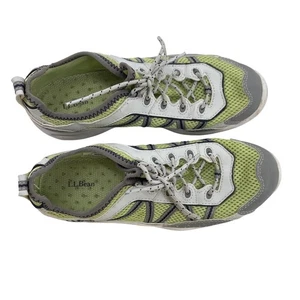 LL Bean Women's Athletic Shoes Size 6.5 Medium Lime Green White Gray Lace Up - Picture 1 of 6