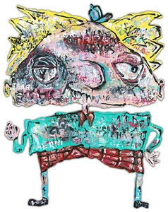 Original JUSTIN AERNI Painting circa 2015 surreal dark art : "HEY ARNOLD" - Picture 1 of 1