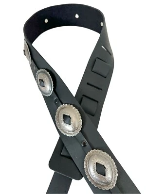 Correa de guitarra concho ovalada de cuero de acero bajo eléctrico acústico plata antigua Foto 1 de 4