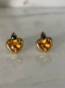 18K Gold Sapphire & Citrine Stud Earrings - Picture 1 of 14