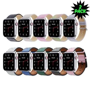 Waloo 2-Pack Shiny Brilliance & Breathable Leather Bands For Apple Watch - Picture 1 of 94