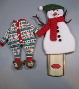 2 cubiertas cuadradas para botellas de vino de San Nicolás muñeco de nieve y pijama - Imagen 1 de 7