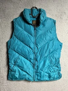 Vintage Eddie Bauer gefütterte Weste Jacke Damen mittelblau Nylon Gänsedaunen durchgehender Reißverschluss - Bild 1 von 16