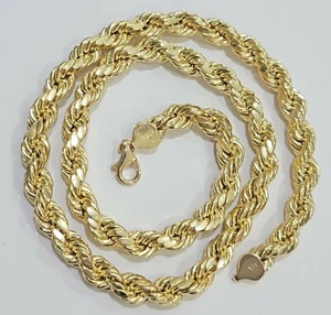 10K Yellow Gold Thick Rope Chain 22" 8mm Real 10kt Necklace with diamond cuts - Picture 1 of 6