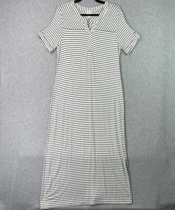 Chicos Size 1 Medium Maxi Dress Green White Stripe Shirt Sleeve V Neck Everyday - Picture 1 of 10