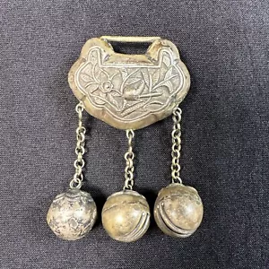 Antique Chinese Qing Silver Sterling Double-Sided Longevity Lock Amulet Pendant - Picture 1 of 8