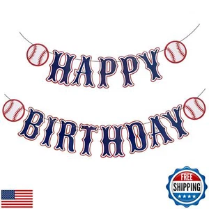 Baseball Happy Birthday Banner, Navy Blue Baseball Happy Birthday Backdrop Th - Picture 1 of 5