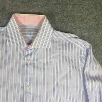 Bugatchi Uomo Men's Striped Dress Shirt Pink Blue White Button Down Size 15 33 - Image 1 of 4